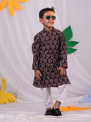  boys' coffee and white kurta pyjama set 1