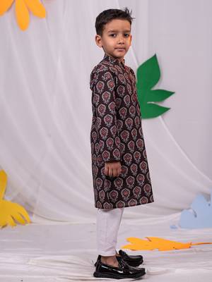  boys' coffee and white kurta pyjama set 2