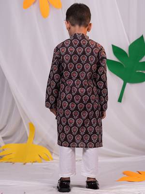  boys' coffee and white kurta pyjama set 3