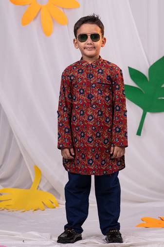  boys' rust and white kurta pyjama set