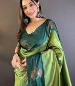 Women soft silk  Woven jari designer pista color saree