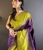 Women soft silk  Woven jari designer voilet color saree