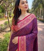 Women silk  Woven kashmiri designer voilet color saree