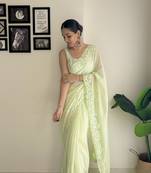 Women georgette c pallu sequance embroidery work pista color saree