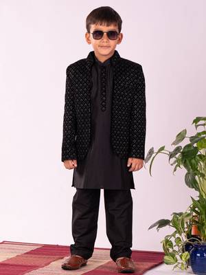 black jodhpuri, kurta and pyjama set 1