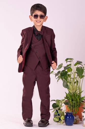  boys' black and maroon shirt blazer waist coat and pant