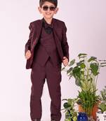 black and maroon shirt blazer waist coat and pant