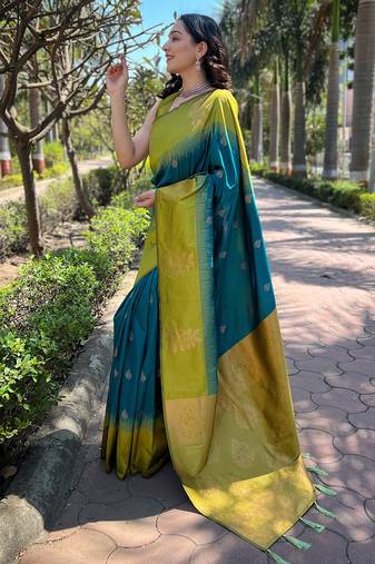 Women soft silk weaving jari designer rama color saree