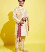  gold silk blend kurta, pyjama & dupatta set