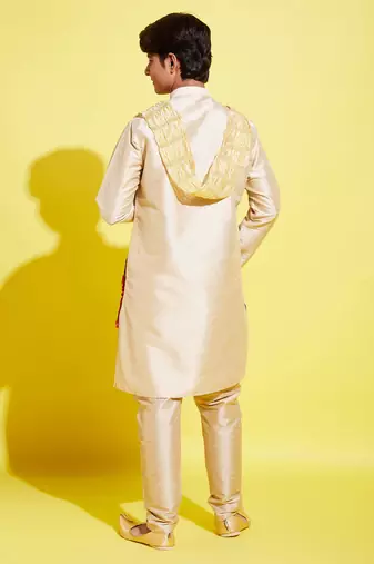  gold silk blend kurta, pyjama & dupatta set