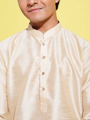  gold silk blend kurta, pyjama & dupatta set 4