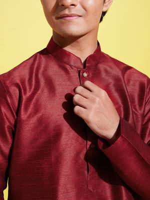  yuva boys' maroon silk blend kurta, pyjama & dupatta set 4