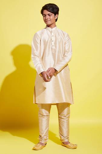  yuva boys' gold silk blend kurta pyjama set