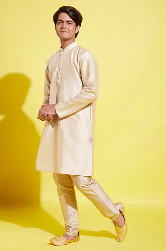  gold silk blend kurta pyjama set