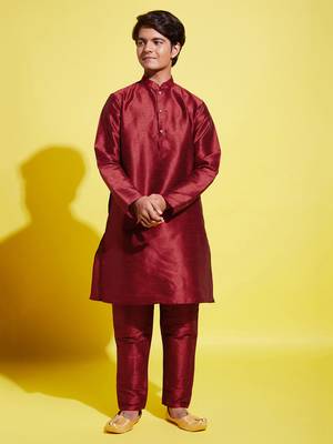 yuva boys' maroon silk blend kurta pyjama set 1