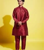  yuva boys' maroon silk blend kurta pyjama set
