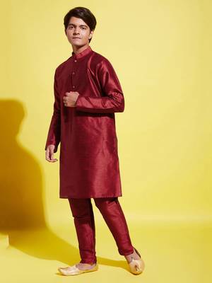  yuva boys' maroon silk blend kurta pyjama set 2