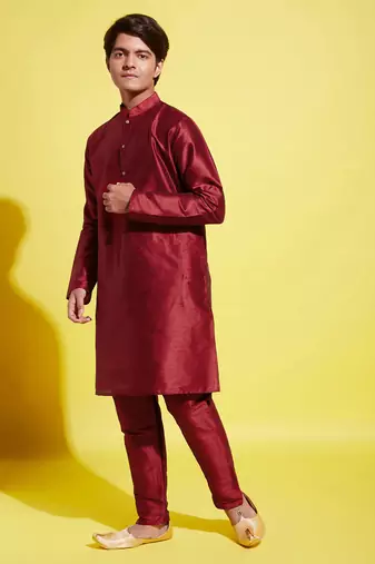  yuva boys' maroon silk blend kurta pyjama set