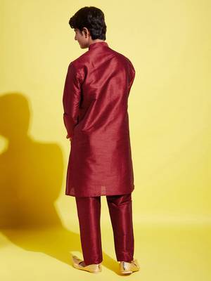  yuva boys' maroon silk blend kurta pyjama set 3