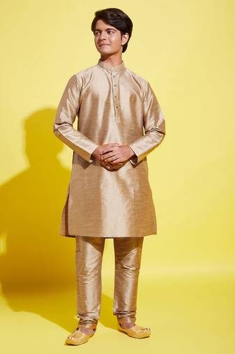  yuva boys' rose gold silk blend kurta pyjama set
