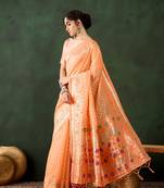 Women poly cotton Woven designer orange color saree