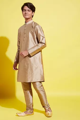  rose gold silk blend kurta pyjama set