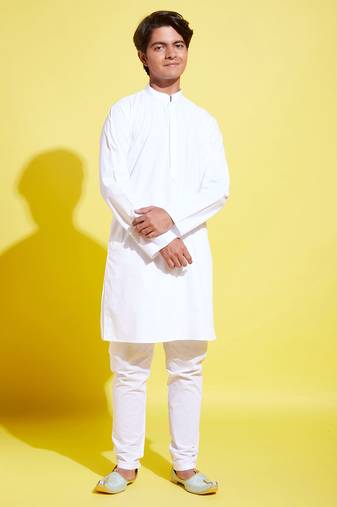  yuva boys' white pure cotton kurta pyjama set
