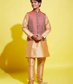  rose gold silk blend jacket, kurta and pyjama set