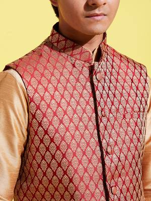  rose gold silk blend jacket, kurta and pyjama set 4