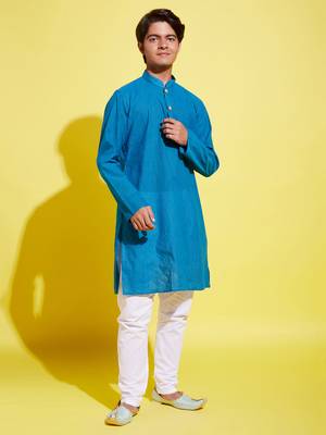 azure and blue pure cotton kurta pyjama set 1