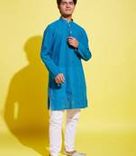 azure and blue pure cotton kurta pyjama set