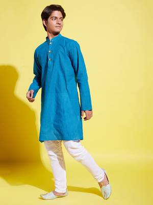 azure and blue pure cotton kurta pyjama set 2