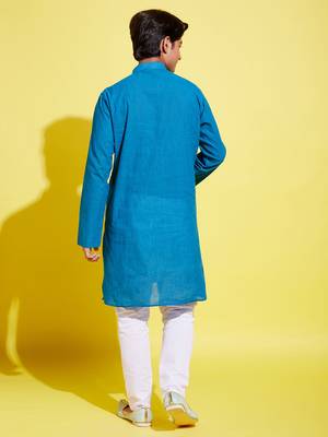 azure and blue pure cotton kurta pyjama set 3