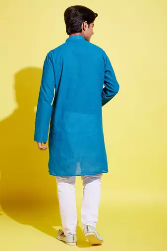 azure and blue pure cotton kurta pyjama set