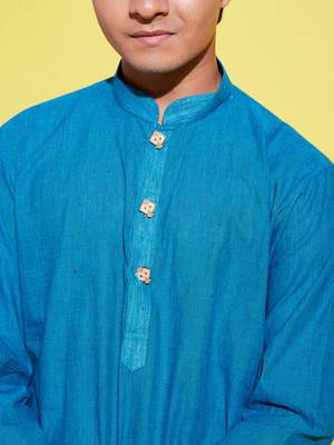 azure and blue pure cotton kurta pyjama set 4