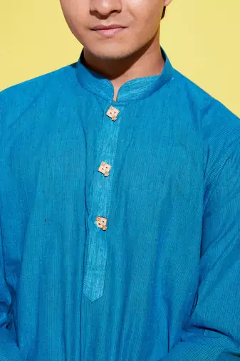 azure and blue pure cotton kurta pyjama set