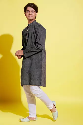  black and white pure cotton kurta pyjama set
