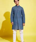  midnight blue and white pure cotton kurta pyjama set