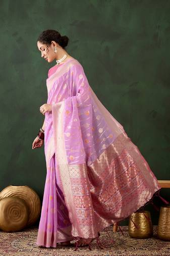 Women poly cotton Woven designer purple color saree
