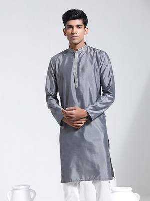  gray silk blend kurta 1