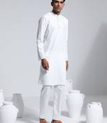 Vastramay men's white cotton silk kurta and pyjama set