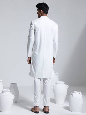 Vastramay men's white cotton silk kurta and pyjama set 3
