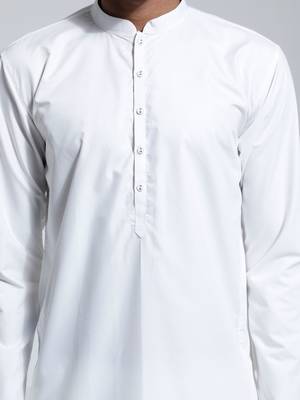 Vastramay men's white cotton silk kurta and pyjama set 4