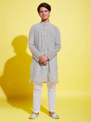  ash grey and white pure cotton kurta pyjama set 1