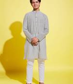  ash grey and white pure cotton kurta pyjama set