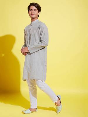  ash grey and white pure cotton kurta pyjama set 2