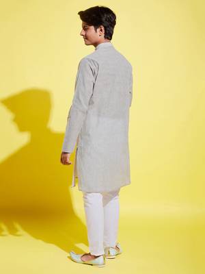  ash grey and white pure cotton kurta pyjama set 3