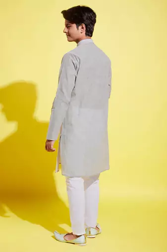  ash grey and white pure cotton kurta pyjama set