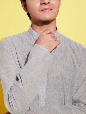  ash grey and white pure cotton kurta pyjama set 4