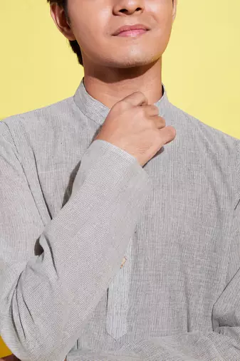  ash grey and white pure cotton kurta pyjama set